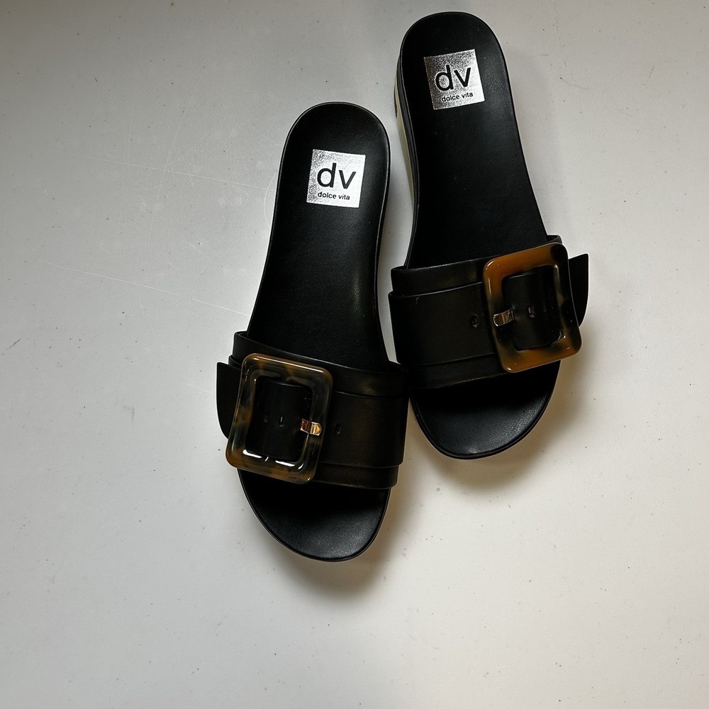 DV By Dolce Vita Black Caster Sandal with Tortoise shell buckle size 9 - Picture 3 of 3